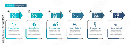 Vector business infographics design template with 6 options, steps or processes. Data visualization