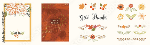 Universal autumn template and design elements. Good for Thanksgiving greeting cards, invitations, flyers and other graphic design. 