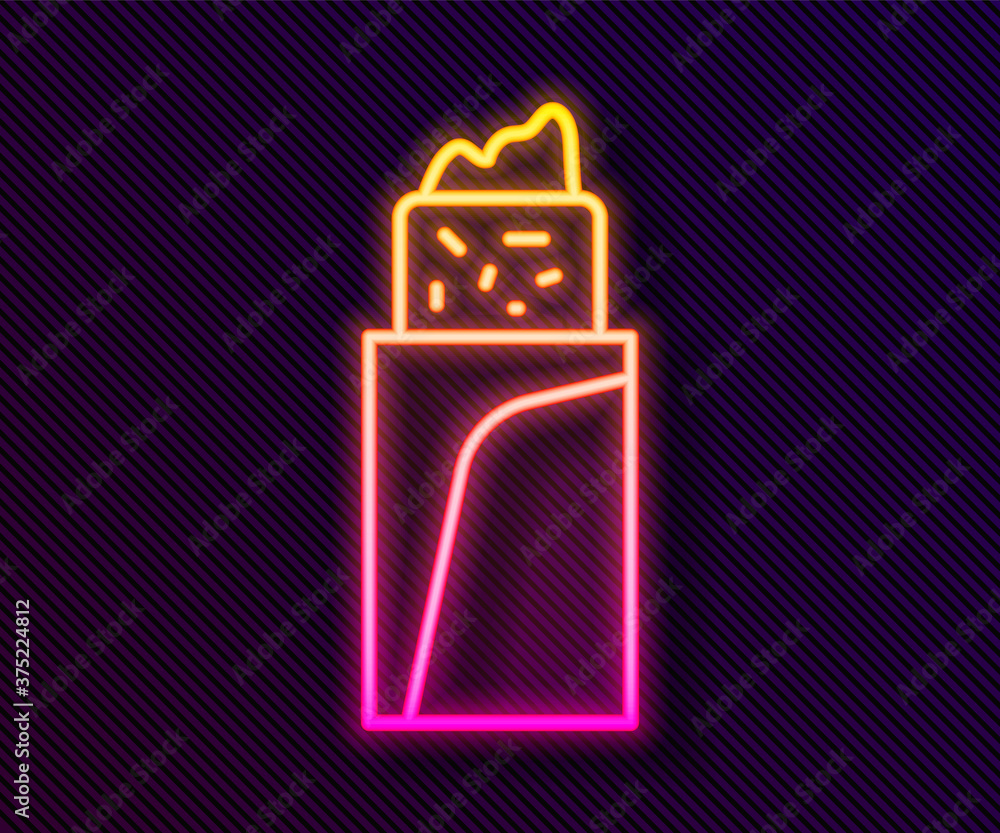 Glowing neon line Burrito icon isolated on black background. Traditional mexican fast food. Vector. Glowing neon line Burrito icon isolated on black background. Traditional mexican fast food. Vector.