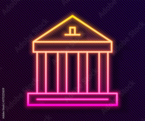 Glowing neon line Museum building icon isolated on black background. Vector.