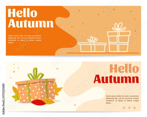 Set of cute colored banners for autumn theme. Trendy vector illustration for web and print. All object are isolated. Vector design for card, poster, flyer, web and other users.