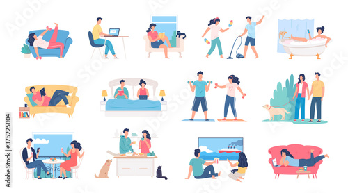 Young people lifestyle set cartoon vector illustration 