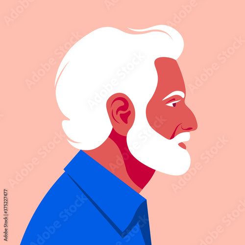 Profile of an elderly man. The face of the pensioner is on the side. Avatar. Vector flat Illustration