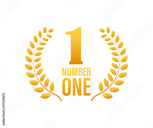 Number one for game design. Award ribbon gold icon number. Contest achievement. Winner banner. Vector stock illustration.