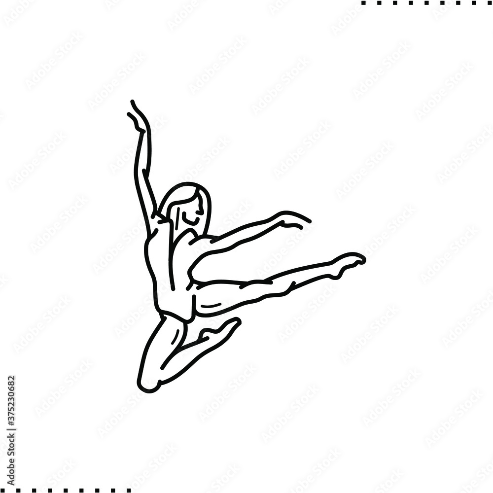 jumping dancer,  stretching vector icon in outline