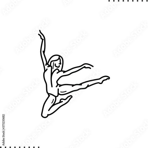 jumping dancer, stretching vector icon in outline