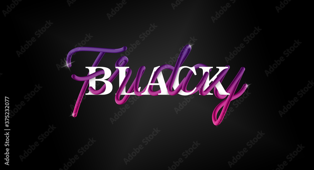 Fototapeta premium Black Friday banner ad with purple calligraphic/script gradient interlaced text.