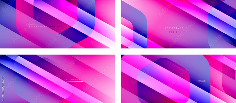 Set of hexagon geometric shapes and fluid gradients with 3d shadow and light straight lines, minimal abstract backgrounds Set of hexagon geometric shapes and fluid gradients with 3d shadow and light straight lines, minimal abstract backgrounds