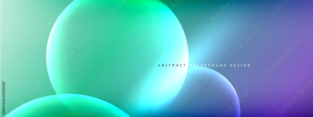 Vector abstract background liquid bubble circles on fluid gradient with shadows and light effects. Shiny design templates for text