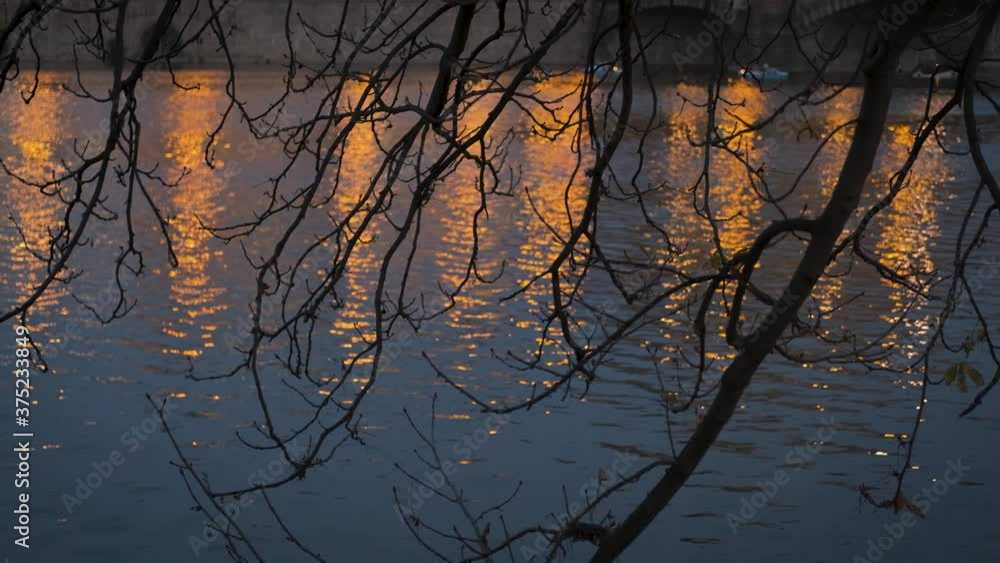 Reflection of city lights in the water. Reflection of city lights in the water.