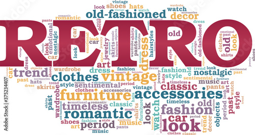 Retro vector illustration word cloud isolated on a white background.
