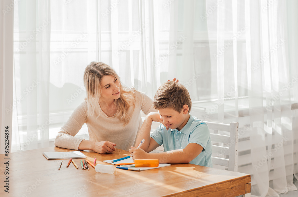 Mother and child doing homework Mother and child doing homework