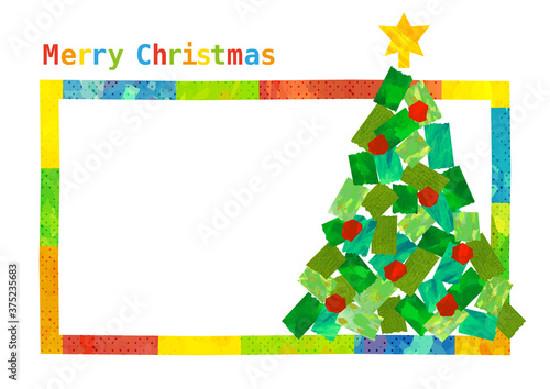 コラージュで作ったクリスマスツリーのイラストフレーム