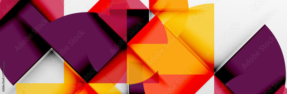 Bright color circles, abstract round shapes and triangles composition with shadow effects. Vector modern geometric design template Bright color circles, abstract round shapes and triangles composition with shadow effects. Vector modern geometric design template