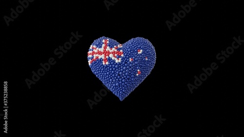 Waitangi Day. National day of New Zealand. 6 February. Heart shape made out of shiny spheres on black background.