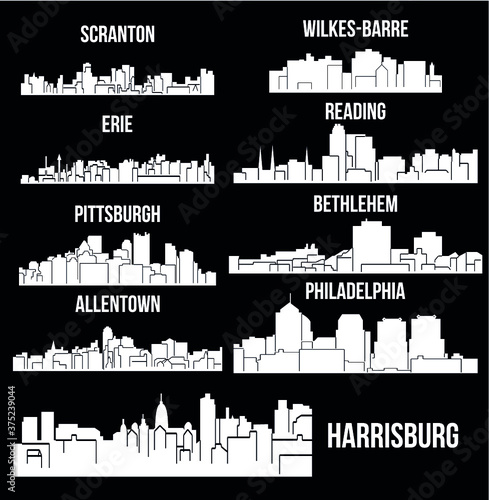 Set of 9 city in Pennsylvania ( Harrisburg, Pittsburgh, Philadelphia, Allentown, Erie, Bethlehem, Scranton, Reading, Wilkes-Barre )