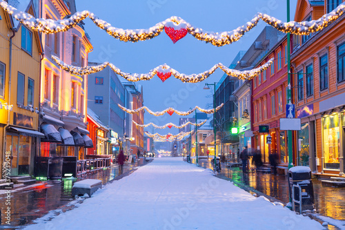 Christmas Decorations in Center street In Tromso, Norway,