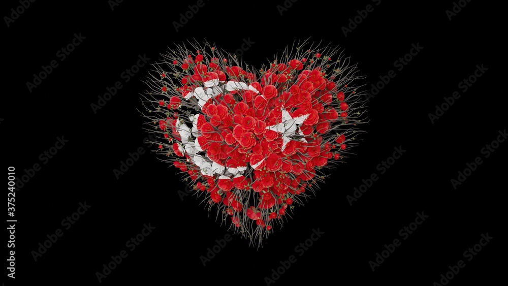 Turkey National Day. October 29. Heart shape made out of flowers on black background. Turkey National Day. October 29. Heart shape made out of flowers on black background.