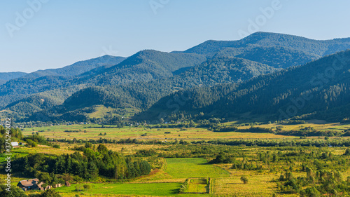 Summer landscape in the Carpathian mountains, Rybnyk village.
