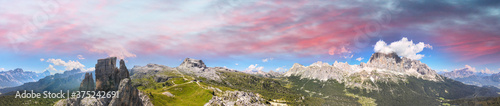 Five Towers, Italian Alps. Amazing summer landscape of Dolomite Mountain Peaks