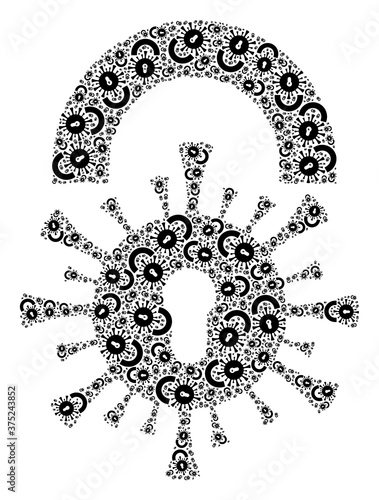 Recursive collage viral lockdown. Raster collage is created with repeating viral lockdown parts. Flat raster design on a white background.