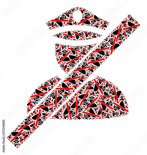 Recursion collage wrong police man. Raster collage is formed from scattered wrong police man elements. Flat raster design on a white background.