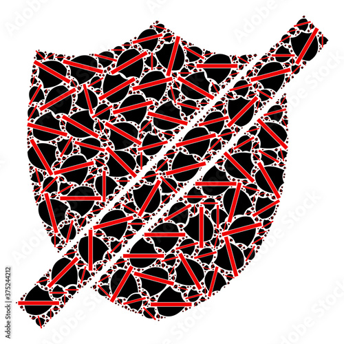 Recursive collage wrong shield. Raster collage is composed with repeating wrong shield icons. Flat raster design on a white background.