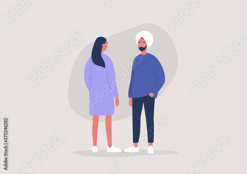 A conversation between two young characters, daily routine, a communication concept