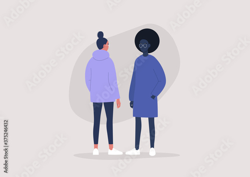 A conversation between two female young characters, a communication concept, an LGBTQ+ couple, lesbian relationships