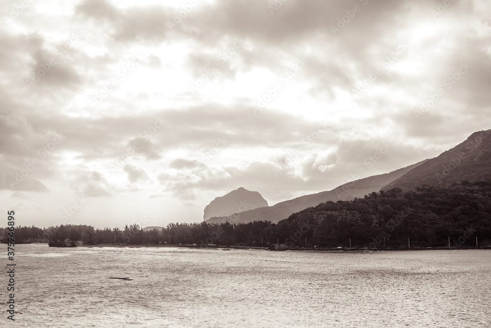 landscape of Le Morne mountain with clouds