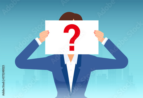 Vector of woman with question mark, unknown faceless user