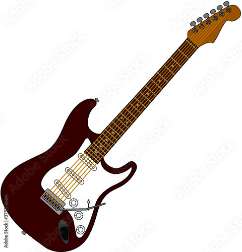 Vector graphic of a maroon electric guitar isolated on white