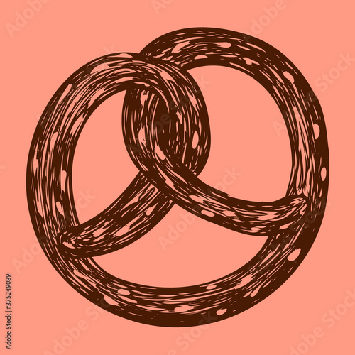 Vintage pretzel drawn with strokes on an orange background