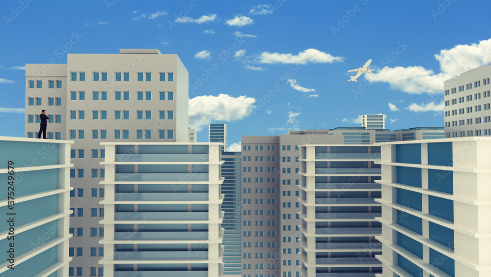 Fototapeta premium Alone in the city, 3d rendering