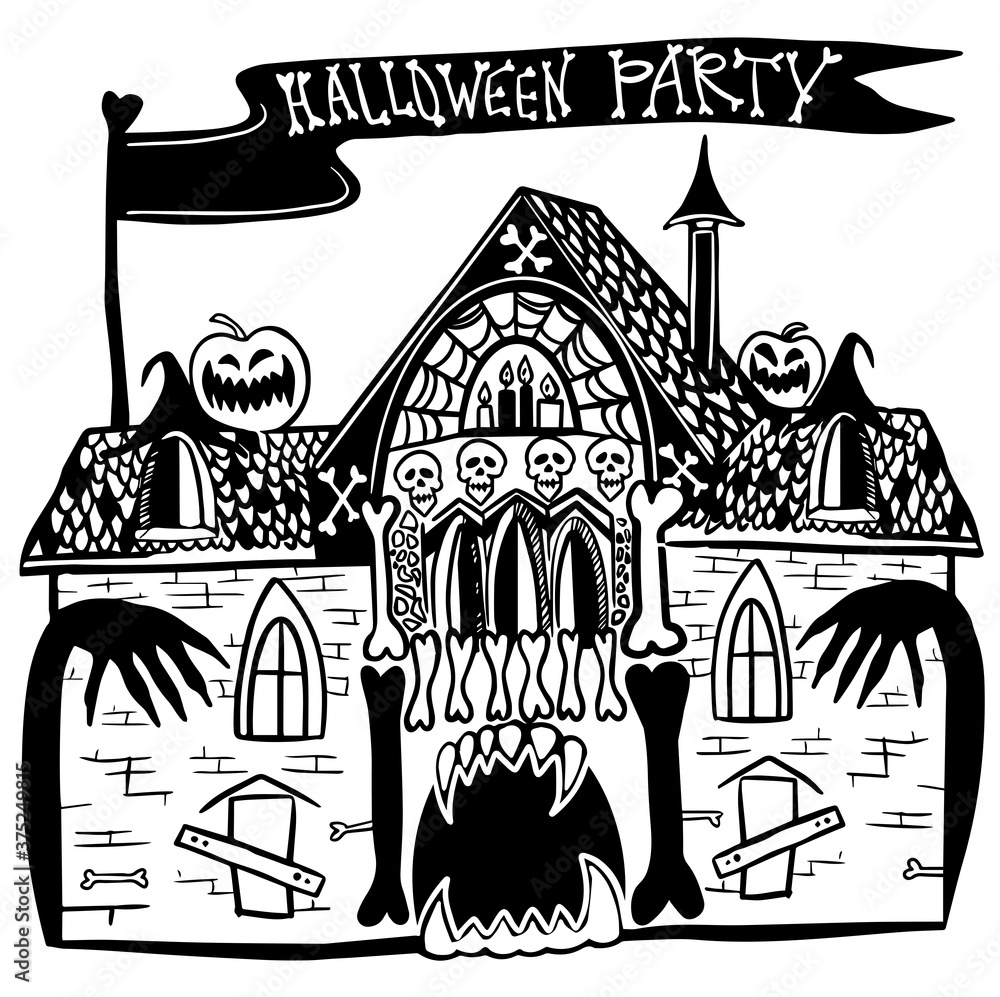 Halloween party. Mystical house. House with the ghostsDark mysterious obscure gloomy terrible witch castle with spooky for Halloween design vector illustration. Halloween party. Mystical house. House with the ghostsDark mysterious obscure gloomy terrible witch castle with spooky for Halloween design vector illustration.