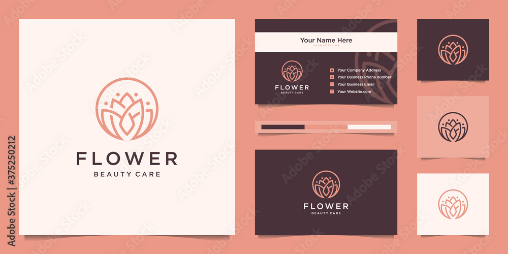 Fototapeta premium lotus flower beauty linear logo design and business card