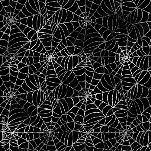Obraz na płótnie Halloween themed black and silver spider web seamless pattern