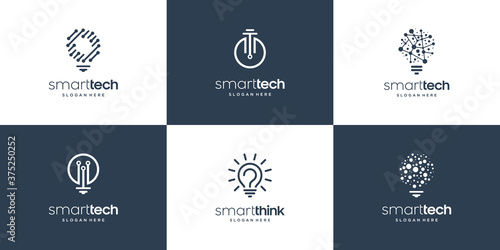 Creative set collection smart tech symbol lamp bulb logo design vector