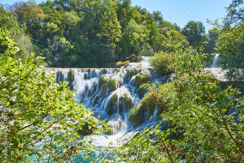 Krka national park in Croatia - lush green forest  waterfalls