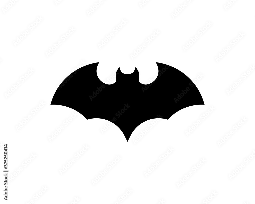 Black silhouette of bat icon. Halloween decorative. Vector on isolated white background. EPS 10