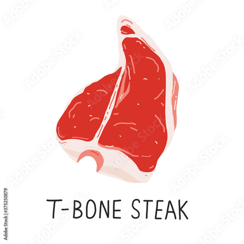 T-bone or porterhouse steak, raw meat, beef cut, isolated realistic vector illustration, good as icon or cafe, restaurant or butcher shop.