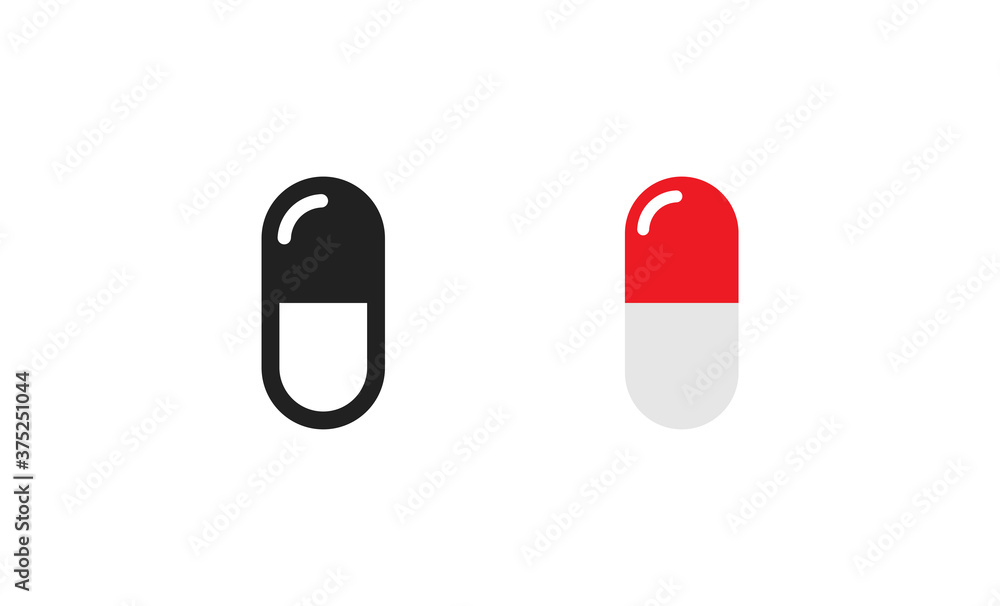 Medical pill tablet, simple isolated icon set, doctor concept in vector flat