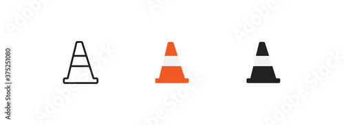 Traffic cone, simple icolated icon set. Safety road construction concept symbol in vector flat photo