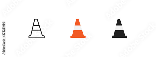 Traffic cone, simple icolated icon set. Safety road construction concept symbol in vector flat