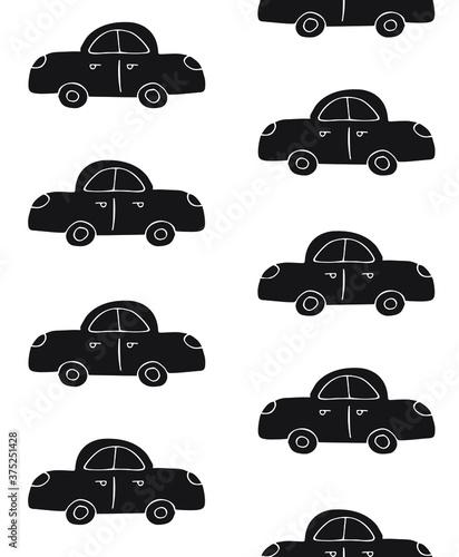 Vector seamless pattern of black hand drawn doodle sketch car isolated on white background