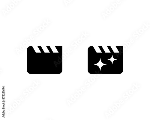 Movie clapperboard icons. Creation process. Film action board, cinematography. Vector on isolated white background. EPS 10