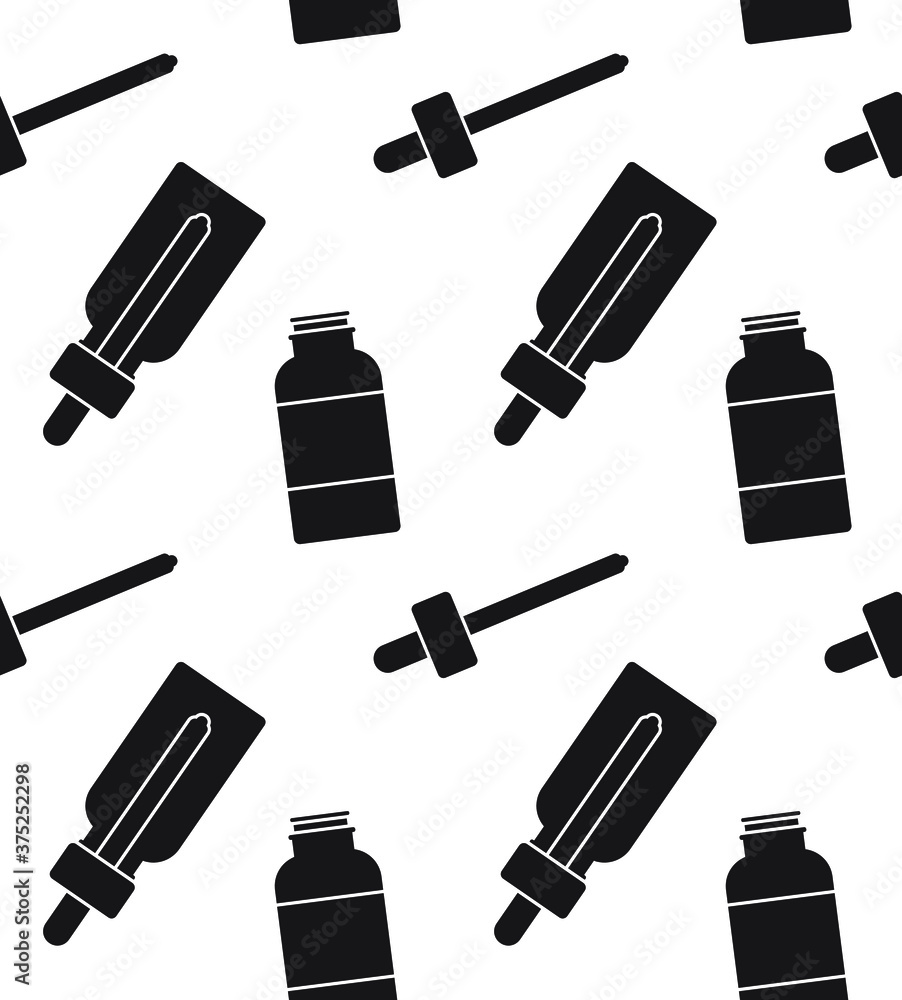 Vector seamless pattern of flat black essence oil bottle isolated on white background Vector seamless pattern of flat black essence oil bottle isolated on white background
