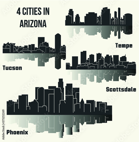 Set of 4 City from Arizona (Phoenix, Scottsdale, Tempe, Tucson)