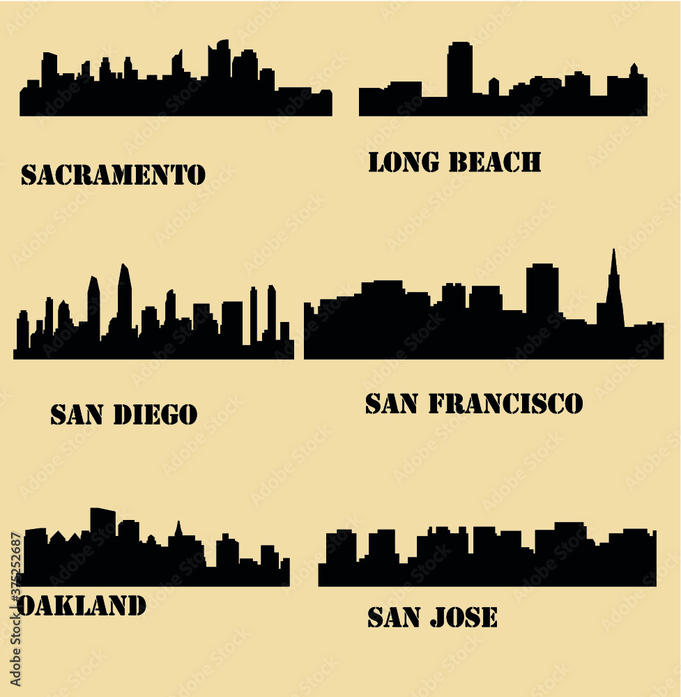 Cities in California ( Sacramento, San Diego, San Jose, Oakland, Long Beach, San Francisco )