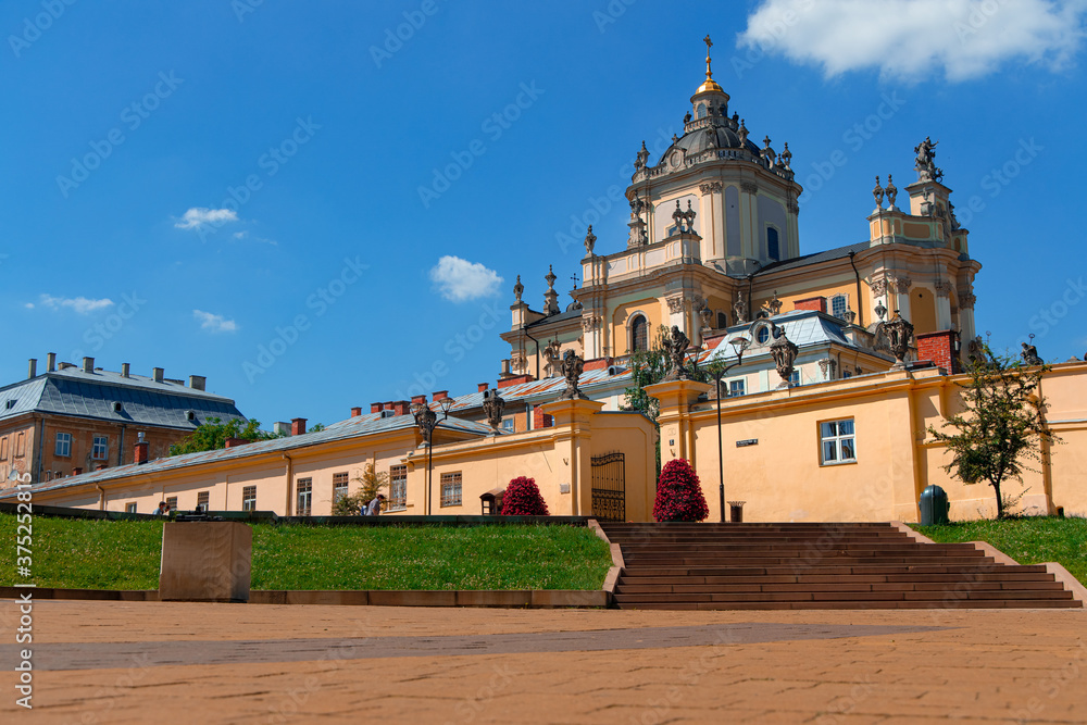 orthodox church landmark city square outdoor view architecture facade in clear weather day time Ukrainian city